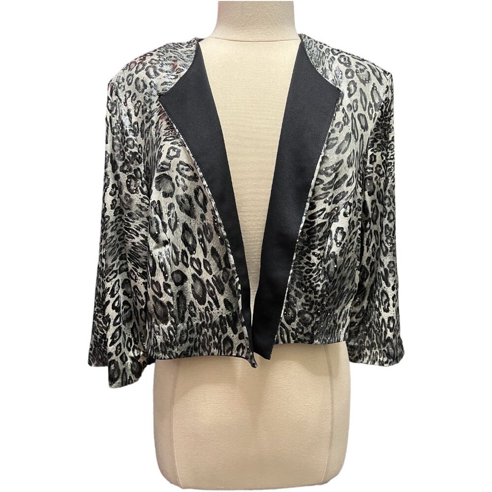 Short animal print jacket with silver metallic accents